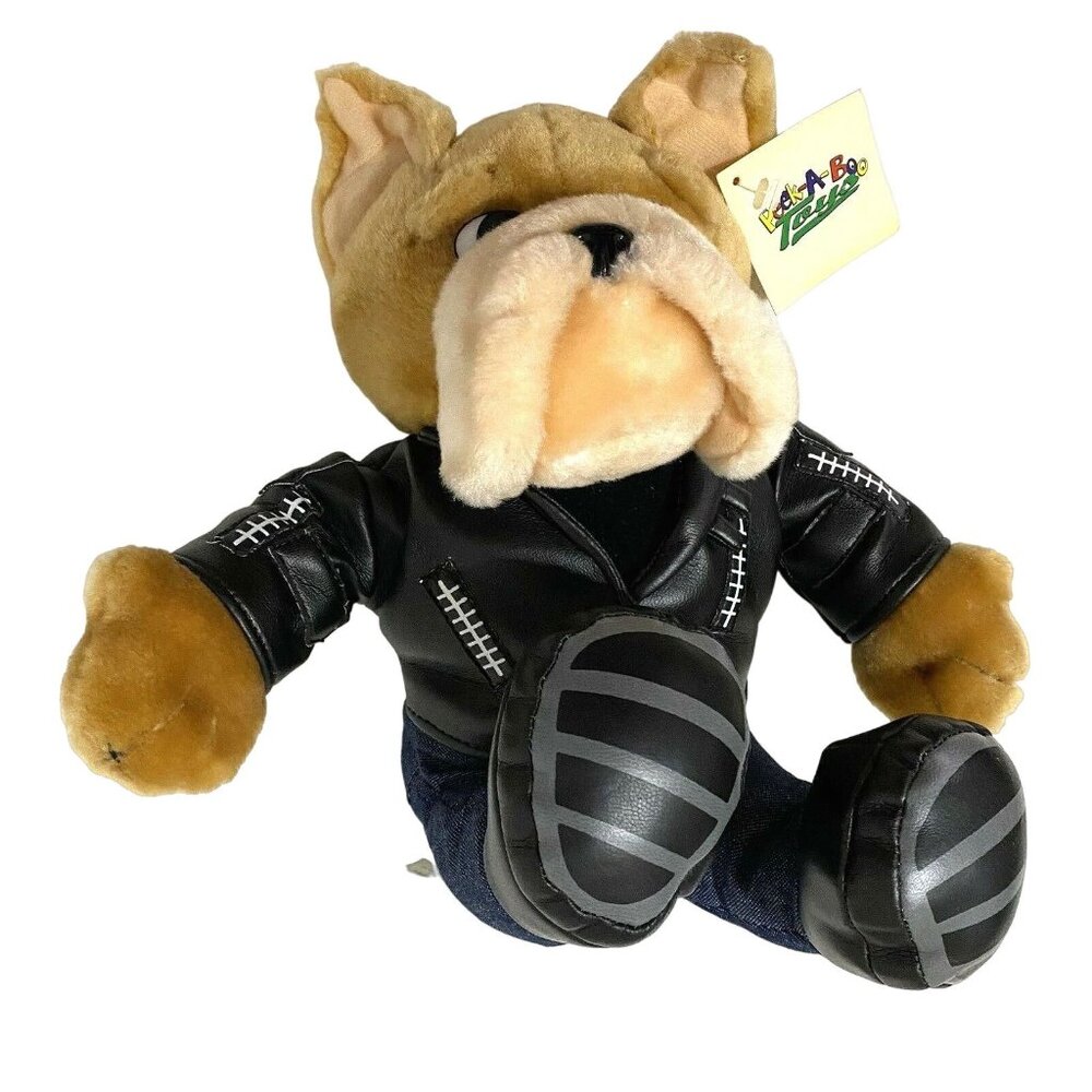 Peek A Boo Toys Plush Bulldog Wearing Faux Leather Jacket 9" Stuffed Dog Animal - Picture 2 of 6